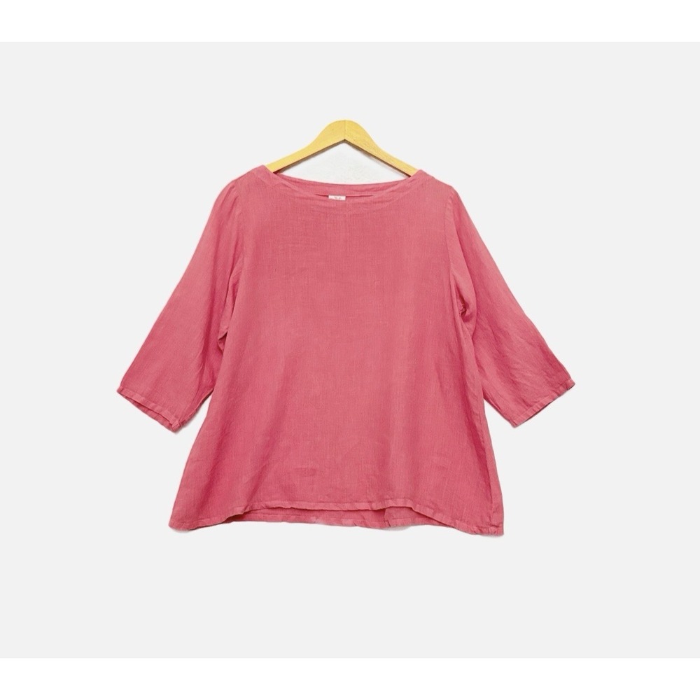 Match Point USA Linen Tunic‎ Top Sz S Boho Lagenlook Womens Beachy 3/4 Slv Pink